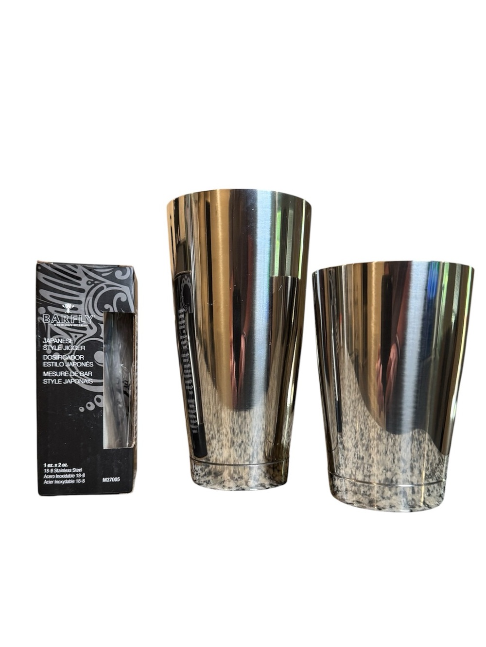 Barfly Bar Supplies 18oz/28oz Shaker And Japanese Style Jigger 1oz/2oz M37009